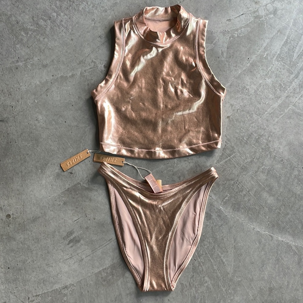 Skims Metallic Swim Rose Gold NWT